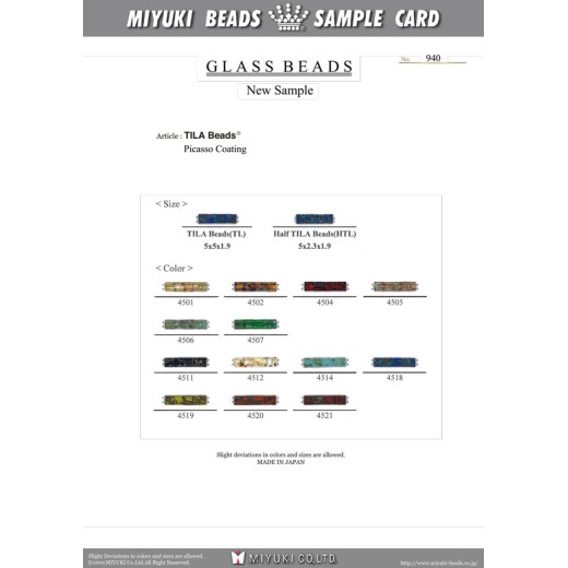 Miyuki TILA / Half TILA Picasso Sample Card, ref' 940