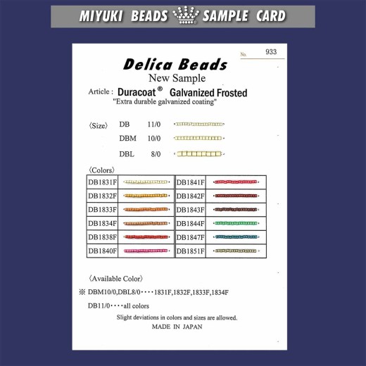 Colour Lined Delica Sample Chart , ref. 893 for size 8/0, 10/0 and 11/0 Delica beads