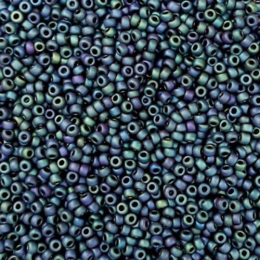 Matte Metallic Blue-Green Iris Miyuki 15/0 Seed Beads, Colour 2064, Bulk 100g pack