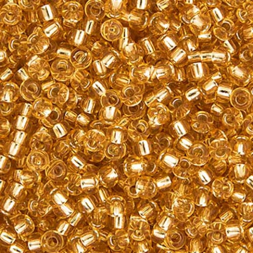 Gold Silver Lined Miyuki Size 8/0 seed beads, Colour  0003, 22gm