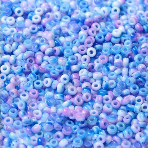 White Opaque Funky Blue Miyuki 8/0 Seed Beads, colour 55056