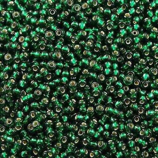 Silver Lined Dark Emerald, Miyuki 11/0 Seed Beads, Colour 0027, 22g Approx
