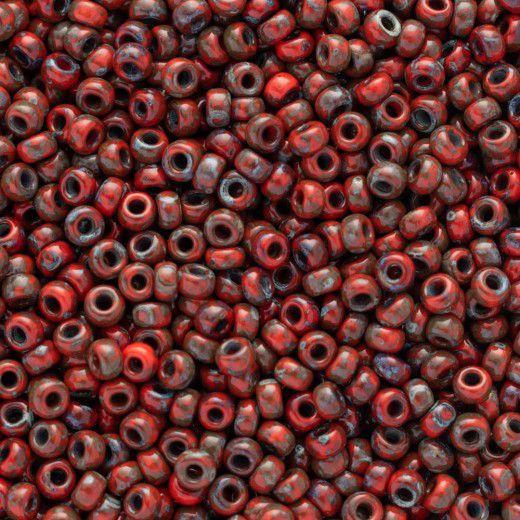 Red Garnet Opaque Picasso, Miyuki 15/0 Seed Beads, Colour 4513, 100g approx.