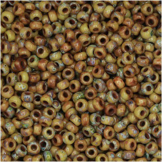 Chartreuse Opaque Picasso, Miyuki 15/0 Seed Beads, Colour 4515, 100g approx.