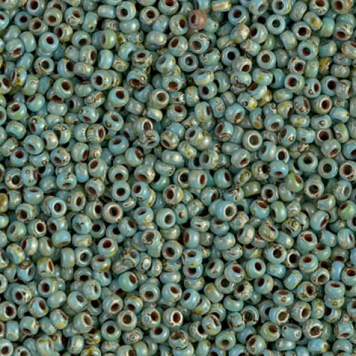 Seafoam Green Opaque Picasso Miyuki 15/0 Seed Beads, Colour 4514, 8.2g approx.