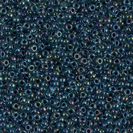Dark blue lined aqua AB Miyuki 11/0 seed beads, Colour 0347,  22g approx.