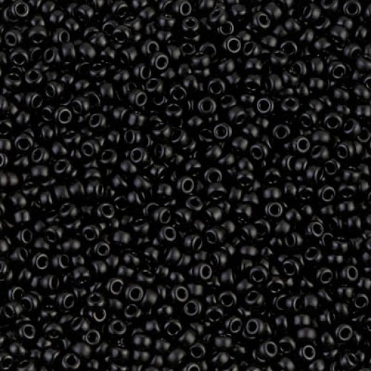Semi-frosted black Miyuki 11/0 seed beads, Colour 0401SF,  22g approx.