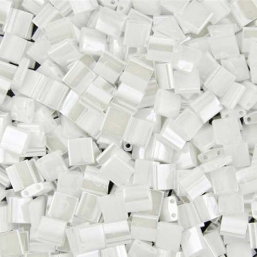 Bulk Bag Tila Beads White Pearl Opaque Ceylon 50gm pack - 0420