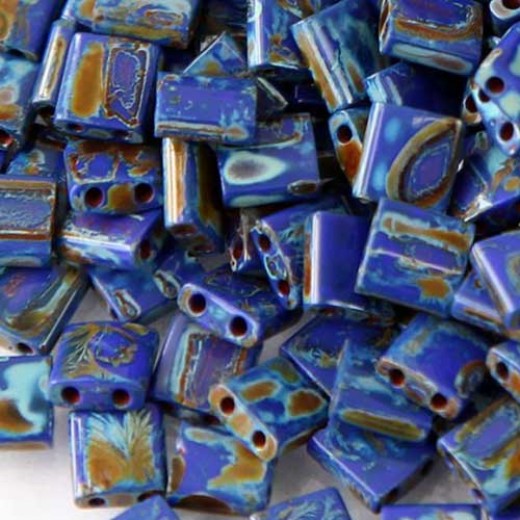 Tila Beads Royal Blue Turquoise Picasso Opaque 5.2gm pack - 4518
