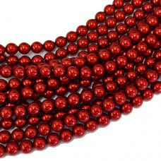 Christmas Red 6mm Czech Glass Pearls, strand of 100 beads