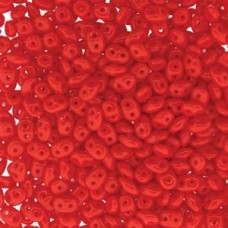 Coral Red White Luster Superduo, Approx 10 Grams