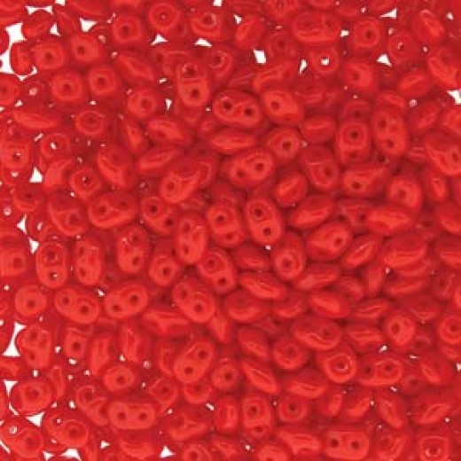 Coral Red White Luster Superduo, Approx 10 Grams