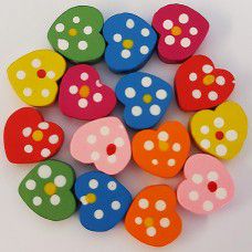 Colourful Wooden Heart Beads, pack of 15