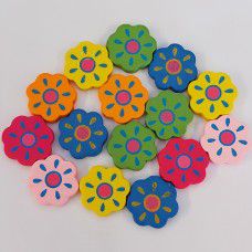 Colourful Wooden Flower Beads, pack of 15