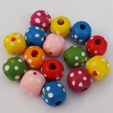 Colourful Wooden Round Beads, pack of 15