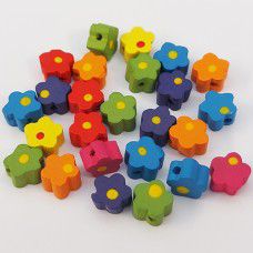 Colourful Small Wooden Flower Beads, pack of 25