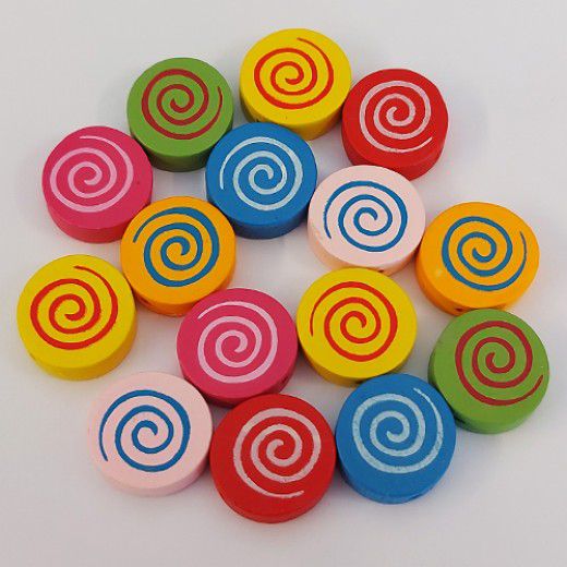 Colourful Wooden Spiral Beads, pack of 15