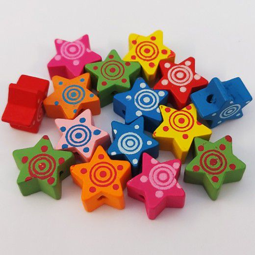 Colourful Wooden Star Beads, pack of 15