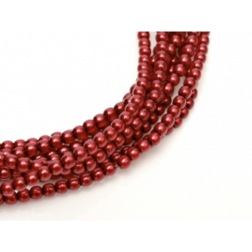 Christmas Red Shiny 2mm Glass Pearls, Approx 150 Beads