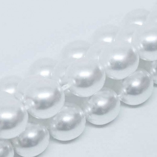White Shiny 10mm Czech Glass Pearls, 50pcs per strand