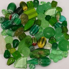 Pressed Czech Glass Beads, Green, Approx 50 Grams
