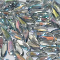 3x11mm Crystal Blue Rainbow Czech Glass Side Drill Daggers, 20 Beads