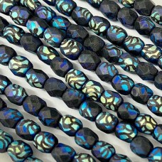 Masked Jet 6mm Firepolished,10 Beads