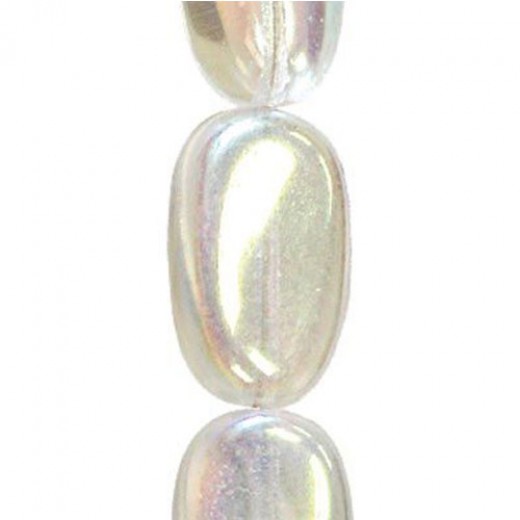 Crystal AB Wavy Flat Oval Czech Beads, strand of 13 beads