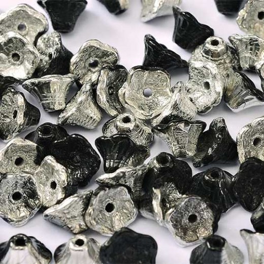 Jet Labrador 5x7mm Flower Cup Beads, approx. 50