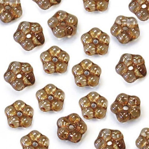 Lumi Brown 5mm Czech Glass Flower Spacer Bead, 40pcs