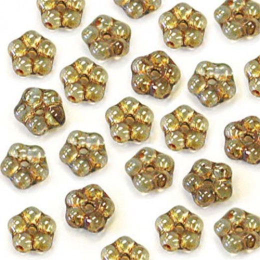 Lumi Green 5mm Czech Glass Flower Spacer Bead, 40pcs