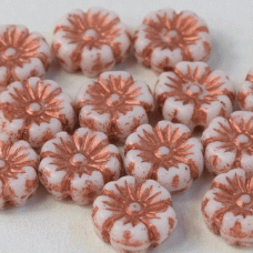 7mm Chalk White Capri Pressed Glass Flower Beads, pack of 20 beads