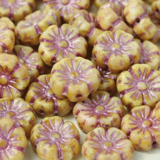 7mm Chalk White Honeycomb Gold Pressed Glass Flower Beads, pack of 20 beads