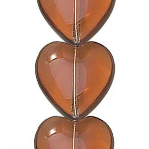 16 x 15mm Pressed Czech Glass Hearts, Smoke Topaz, 12 Beads