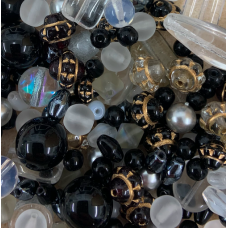 Pressed Czech Glass Beads, Black, Approx 50 Grams