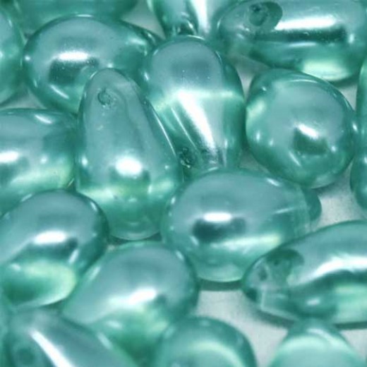 Emerald 6x9mm side-drilled glass pearl drops, pack of 25