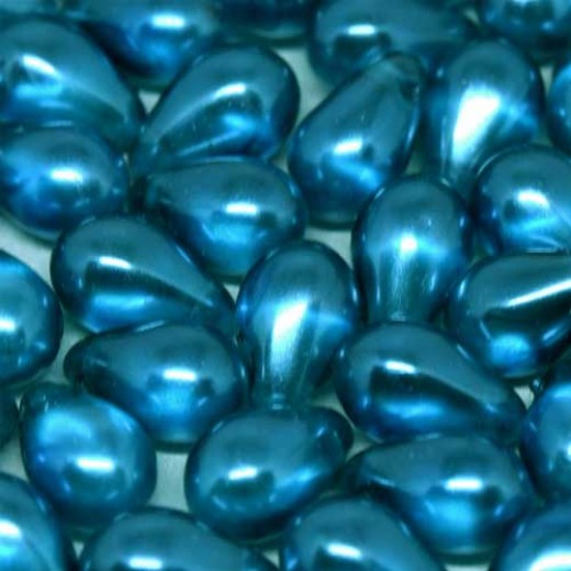 Teal 6x9mm side-drilled glass pearl drops, pack of 25