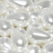 Bright White 6x9mm side-drilled glass pearl drops, pack of 25