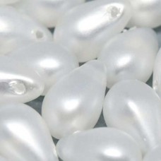 Crystal White 6x9mm side-drilled glass pearl drops, pack of 25