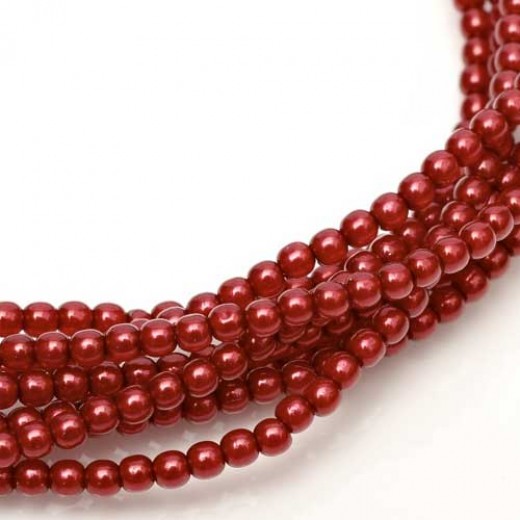 Falu (Red) Shiny 2mm Glass Pearls, Approx 150 Beads