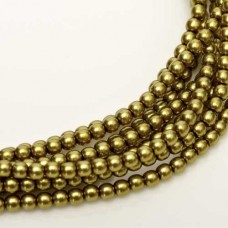 Old Golden Green Shiny 2mm Glass Pearls, Approx. 150 Beads