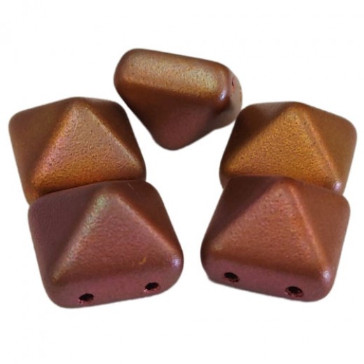 12mm Twin Hole Pyramid Beads, Silky Matte Gold, Pack of 5