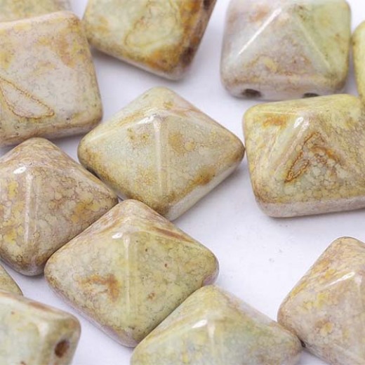 12mm Twin Hole Pyramid Beads, Pistachio, Pack of 5