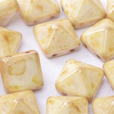 12mm Twin Hole Pyramid Beads, Alabaster Cream, Pack of 5