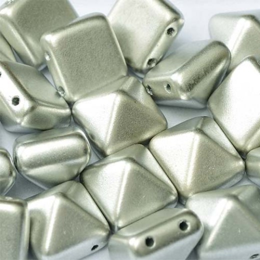 12mm Twin Hole Pyramid Beads, Aluminium Silver, Pack of 5