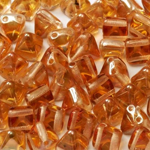 6mm Twin Hole Pyramid Beads, Crystal Apricot Medium, Pack of 25