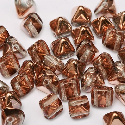 6mm Twin Hole Pyramid Beads, Crystal Capri Gold, Pack of 25