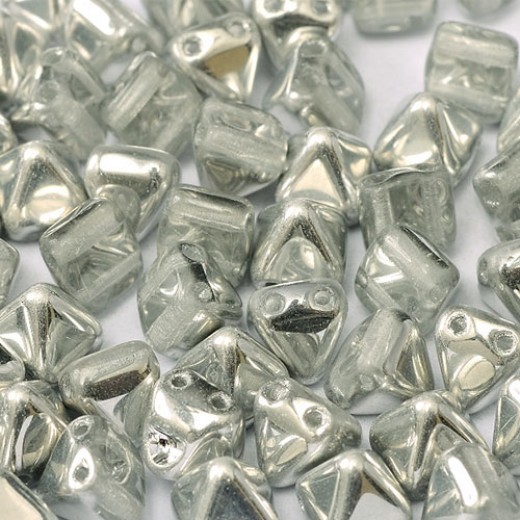 6mm Twin Hole Pyramid Beads, Crystal Labrador Half, Pack of 25