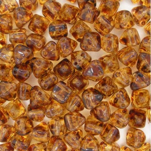 6mm Twin Hole Pyramid Beads, Crystal Travertin, Pack of 25