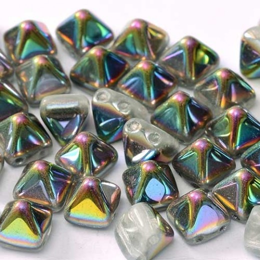 6mm Twin Hole Pyramid Beads, Crystal Vitrail, Pack of 25